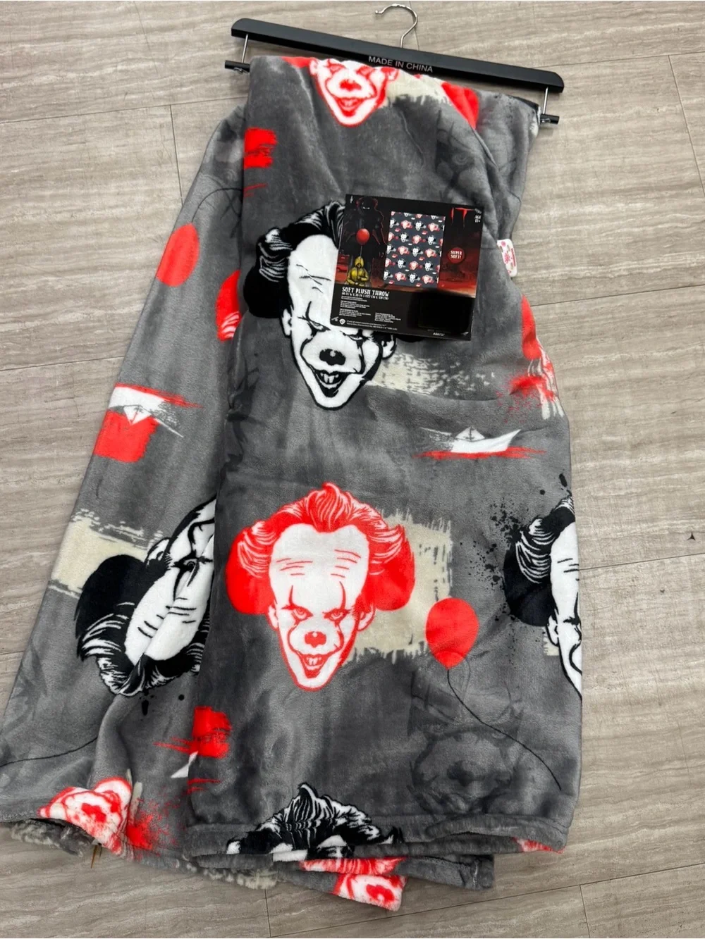 Gray & Red Horror Clown Plush Throw Blanket